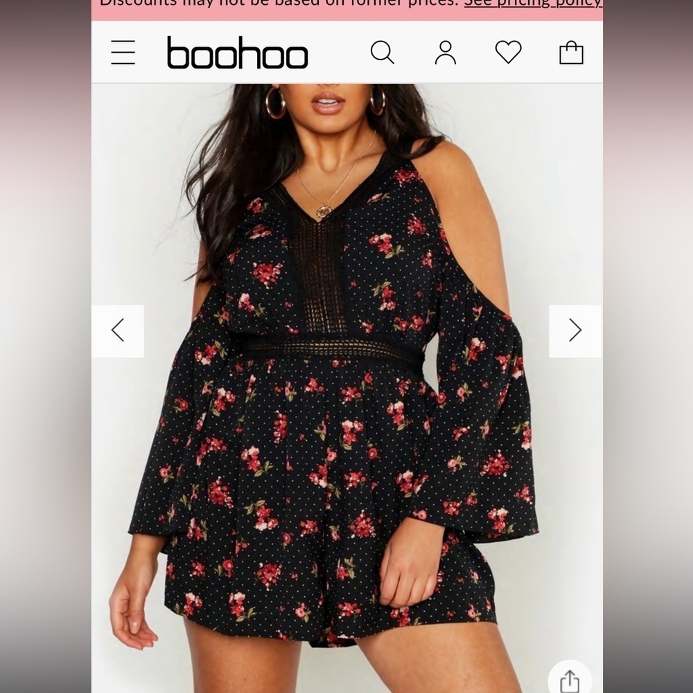 Boohoo Plus polka dot ditsy floral crochet insert romper - Picture 9 of 10